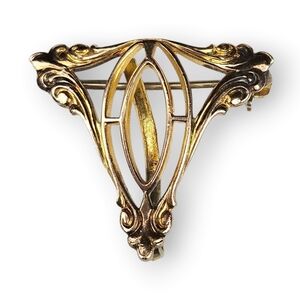 Antique Art Nouveau Brooch Watch Chatelaine Holder Fleur De Lis Gold Plated 7/8"